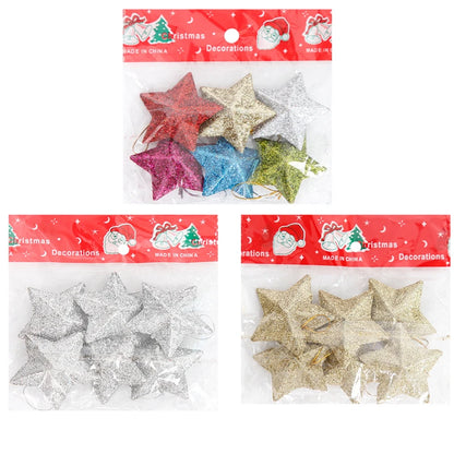 Gold Glitter Star Ornaments Christmas Tree Hanging Pendant 2025 Christmas Decorations for Home Navidad New Year Party DIY Gift