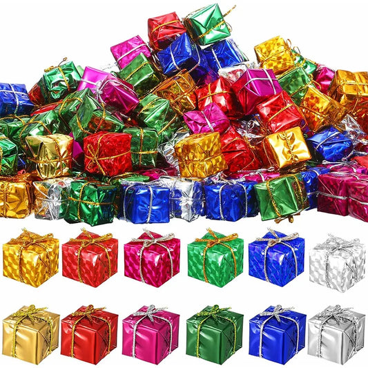 6/12Pcs Mini Rondom Color Gift Box Christmas Tree Hanging Ornament Tree New Year Party Decoration Pendant Navidad 2025 Decor