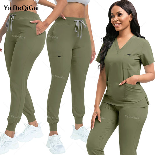 Women's Stretch Scrub Set – V-Neck Top & Jogger Pants
