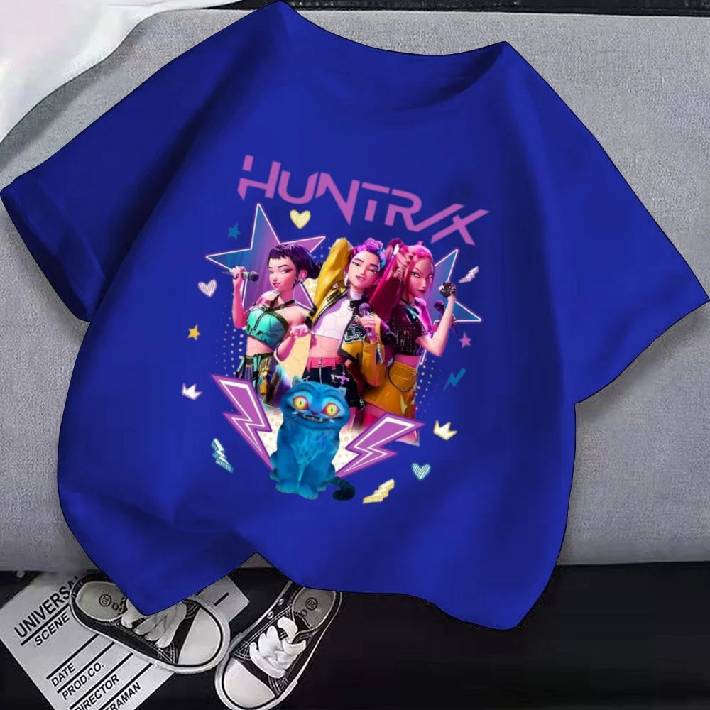 Kpop Demon Hunter T-shirts Cartoon Printed Fashion Hip Hop  Streetwear girls Casual O-Neck Short Sleeve Tops Kid's Clothes