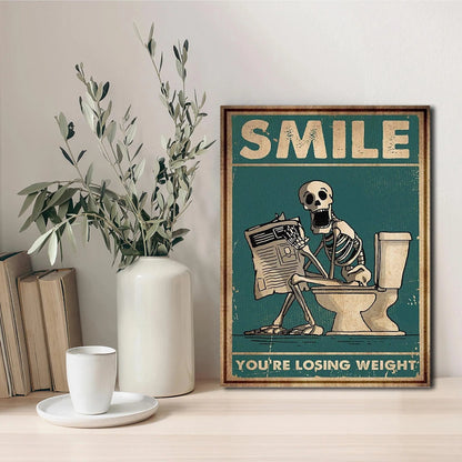 1pc Canvas Painting The Skeleton Man Is Squatting In The Toilet Wall Art, Human Skeleton Posters, Home Decor, No Frame