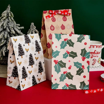5/10pcs Kraft Paper Christmas Cookie Candy Bag Biscuit Snack Packaging Bag Christmas Party Decorations Navidad New Year 2025