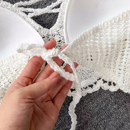 SINGREINY Knit Two Piece Sets Women Summer Vacation Backless Camisole Elastic Waist Shorts Hollow Out Y2K Beach Style Suits