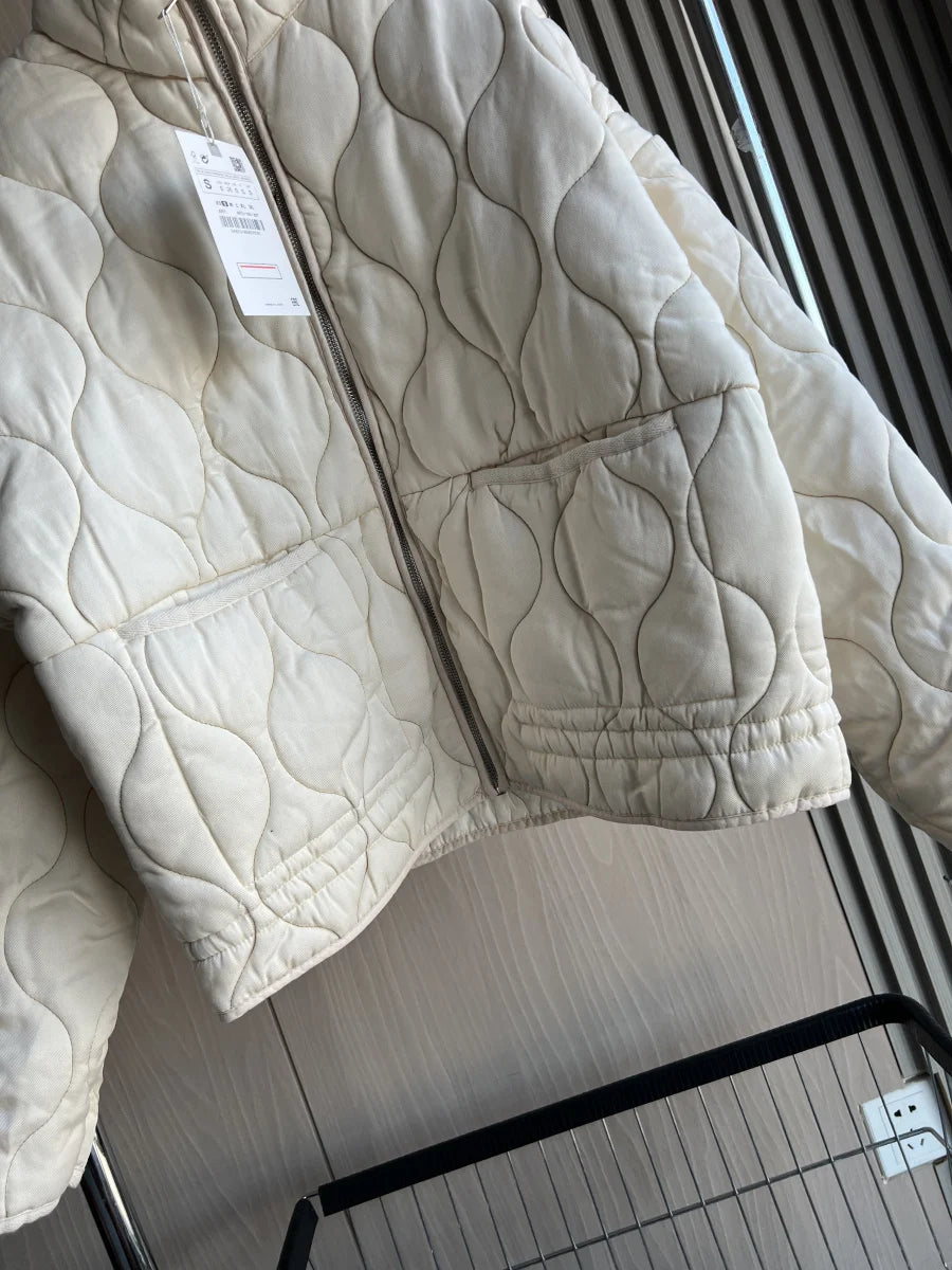 Quilted Cotton Jacket for Women Traf 2024 Winter New Arrival Zw Series Soft Lenzing Fabric Vintage Warm Coat 4088242