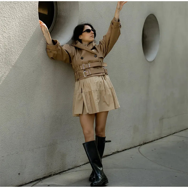 Double-Buckled Belted Hooded Trench Coat Oversized Long Sleeve Maxi 2025 Autumn Edgy Women Outerwear Fashion Trendy Lady Jacket