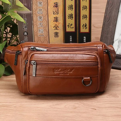 Men Waist Fanny Bags Sling Chest Bag Genuine Leather Casual Fashion Retro Cross body Male Real Cowhide Loop Hip Belt Bum Bag