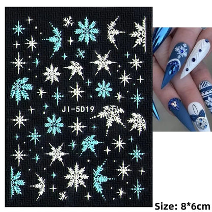 Cute Deer Christmas Nail Stickers 5D Embossed Elk Star Gingerbread Man Snowflake Santa Claus Holly DIY Winter Engraved Manicure*