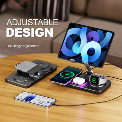 7 in 1 Wireless Charger Station Multiple Devices For iPhone iPad AirPods and Apple Watch-iPhone Fast Charge Night Lamp Clock