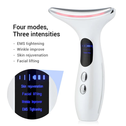 EMS Three Color Light Firming Rejuvenating Neck Beauty Device Skin Ion Importer Facial Lifting Neck Lines Wrinkles Device