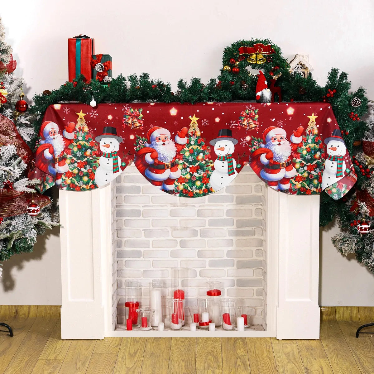 Christmas Santa Snowman Fireplace Mantel Scarf Christmas Decorations for Home 2025 Living Room Xmas Navidad New Year Gifts 2026