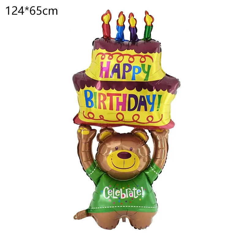 Birthday Cake Balloon with Base Standing Foil Balloon Cute Cake Balloon Kids Boy Girl Birthday Party Decor Supplies Baby Shower