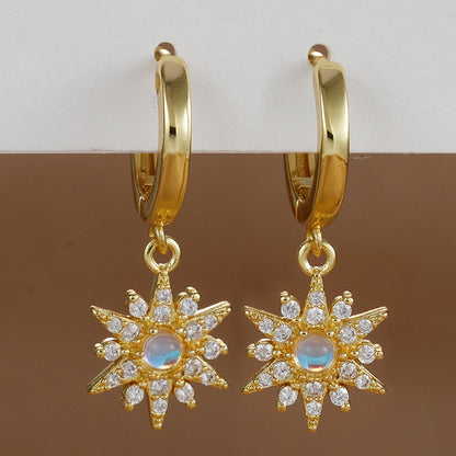 2PCS Star & Moon Opal Zircon Earrings – Stainless Steel Studs for Women