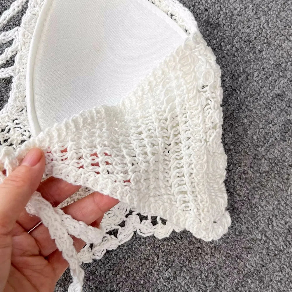 SINGREINY Knit Two Piece Sets Women Summer Vacation Backless Camisole Elastic Waist Shorts Hollow Out Y2K Beach Style Suits