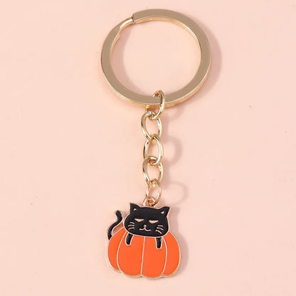 Aihua Gold Color Fashion Halloween Keychain Enamel Creepy Ghost Spider Mummy Pumpkin Keychains Keyring for Women Halloween Night
