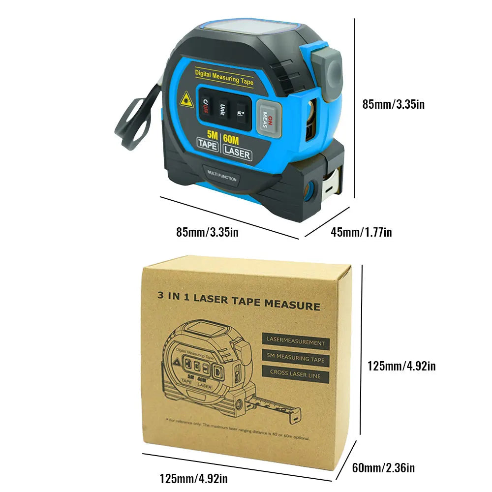 Laser Tape Measure 3 In 1 Digital Tape Measure High Precision Laser Rangefinder Steel Tape Measure High Elasticity