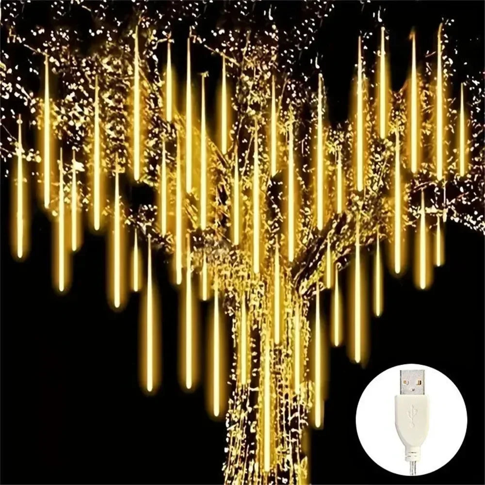 2025 30/50cm USB LED Meteor Shower Lights Falling Rain Drop Fairy String Light for Christmas Party Garden Holiday Decorations