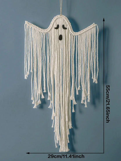 Halloween Ghost Wall Hanging Decor, Macrame Fringe Spooky Ghost Ornaments, for Home, Living Room, Fireplace, Haunted House Decor