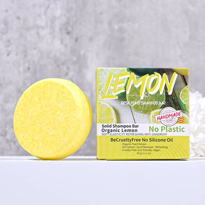 J+60g Nature Plant Lemon Solid Shampoo Refreshing Oil Control Shampoo Bar Extraction Dandruff Shampoo Vegan Soap
