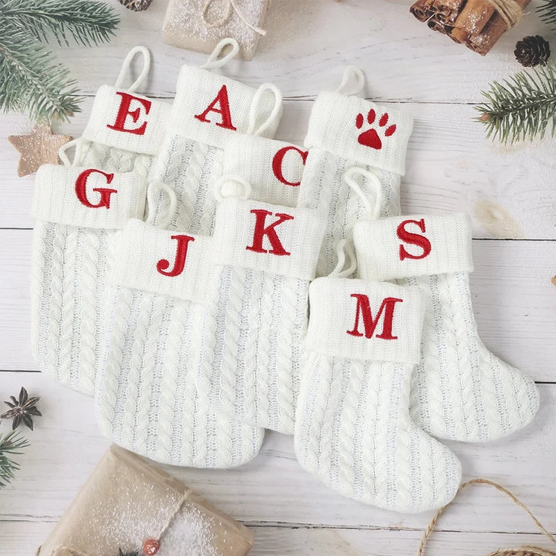 Christmas Socks Knitting Snowflake Letter Stocking Christmas Decoration For Home 2025 Xmas Tree Ornament Gift Navidad Natal 2026