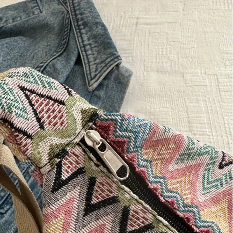 Bohemian Style Crossbody Bag Large Capacity Stylish Chest Bag Dumpling Backpack Heavy Canvas The Shoulder Strap Adjustable