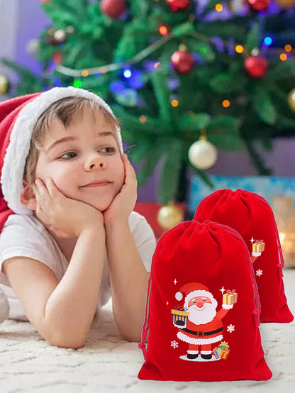 20/1Pcs Red Christmas Velvet Bags Drawstring Santa Gift Pouch Candy Snack Wrapping Bag Christmas Wedding Party Favors Decoration