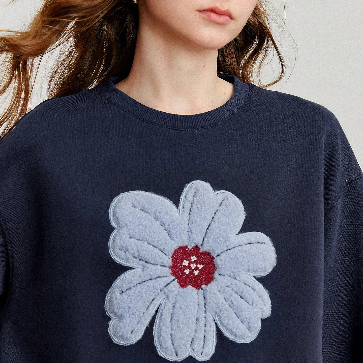 TOYOUTH Women Hoodies Sweatshirt 2025 Autumn New Plush Flower Printed Contrasting Color Splicing Fake Two Piece Cotton Pullover