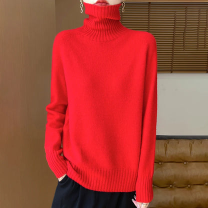 Women's Clothing New Fashion Autumn And Winter Merino Wool Pullover Solid Color Long Sleeve Basic Thermal Top 100% Wool Sweater