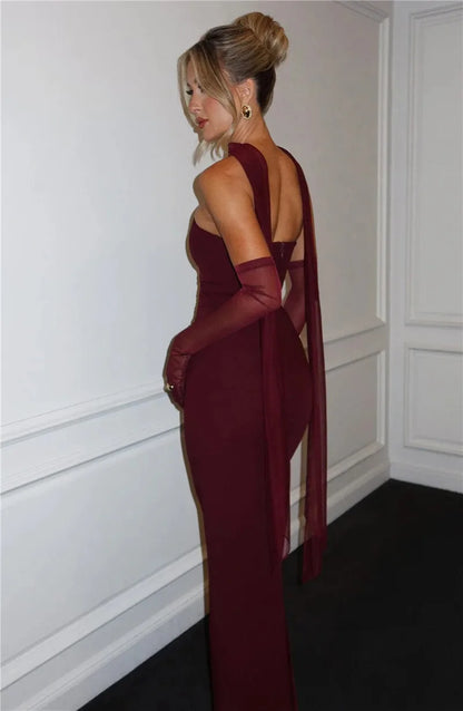 Mozision Scarf Collar Strapless Sexy Maxi Dress For Women Fashion Off-shoulder Backless Bodycon Club Party Long Dress Elegant