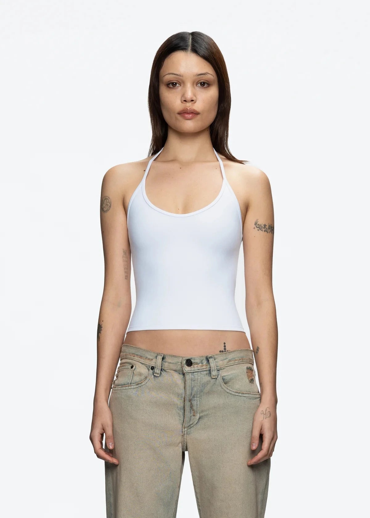 Tank Baby Blue Thin Strap Halter Small U-Neck Vest White Sexy Women's Summer Short Top