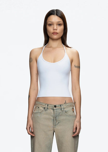 Tank Baby Blue Thin Strap Halter Small U-Neck Vest White Sexy Women's Summer Short Top