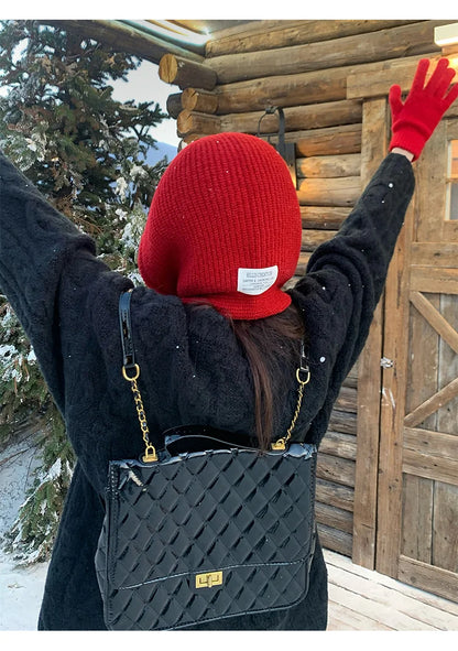 Korean Balaclava Bonnet Women Skullies Beanies Hat Scarf One-piece Thickened Warm Neck Protection Winter Accessories Knitted Law
