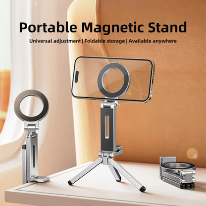Adjustable Magnetic Phone Tripod Stand with 1/4'' Port, Ultra-Light Aluminium Phone Mount for iPhone Series, for Travel, Vlog