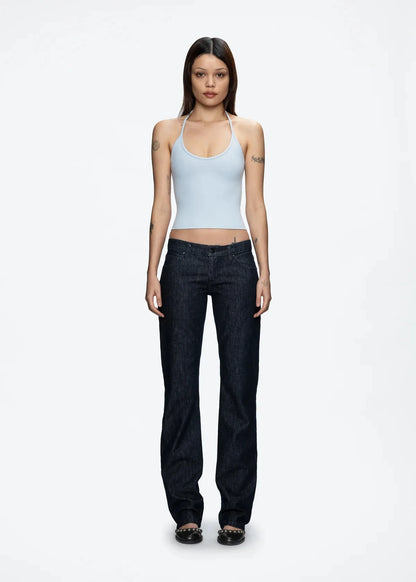 Tank Baby Blue Thin Strap Halter Small U-Neck Vest White Sexy Women's Summer Short Top