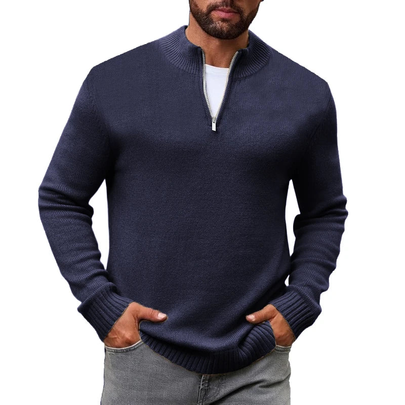 Men's Quarter Zip Sweater Knit Sweater Mock Neck Polo Sweater Casual Pullover Sweate Winter Warm Long Sleeve Polo Sweaters