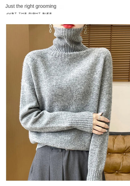 Women's Clothing New Fashion Autumn And Winter Merino Wool Pullover Solid Color Long Sleeve Basic Thermal Top 100% Wool Sweater