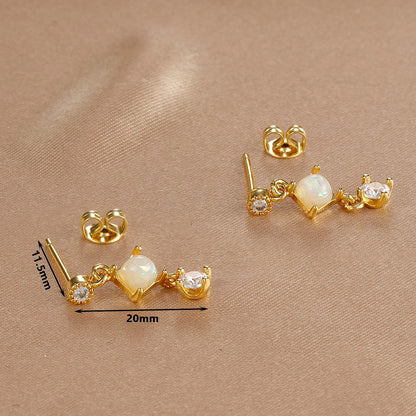 2PCS Star & Moon Opal Zircon Earrings – Stainless Steel Studs for Women