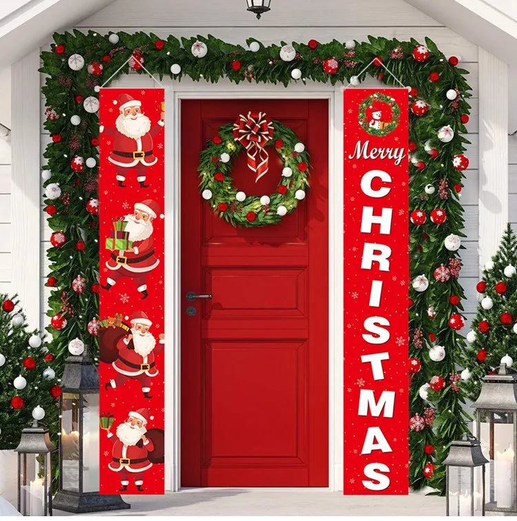 Merry Christmas Door Banner Decoration 2025 Christmas Decor for Home Xmas Hanging Ornaments Navidad Noel Gifts New Year 2026