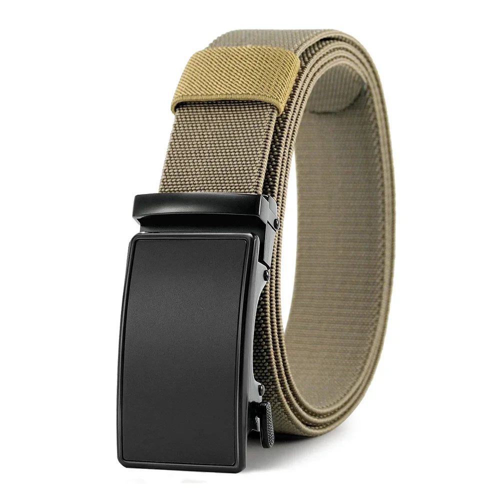 New Golf Sports Elastic Belt Tactical Belt Metal Automatic Buckle Tough Stretch Nylon Men Military Belt 115-135CM Big Size Belts