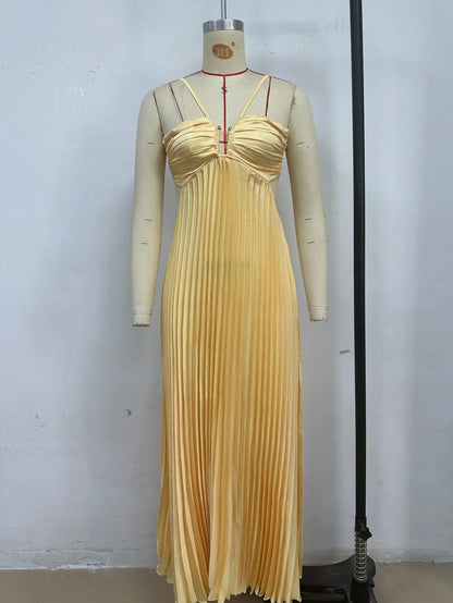 Women's Halter Backless Pleated Maxi Dress – Beach Vibes 2025