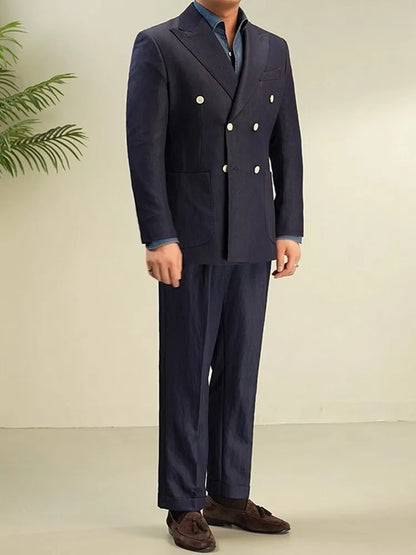 Italian Designer Mens Double Breasted Blazer Pants Two Piece Set Slim Fit Business Man Work Formal Set Groom Wedding Dress Suit