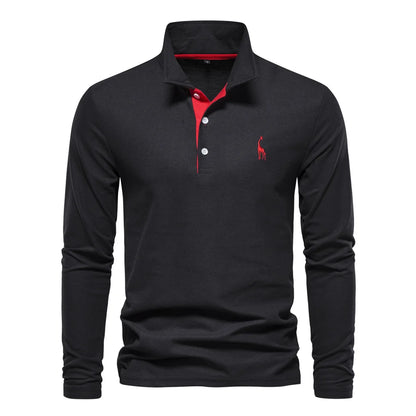 Men’s Deer Embroidery Polo Shirt – Long Sleeve Casual Business Top