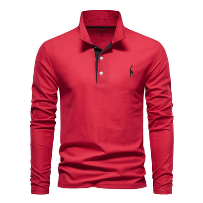 Men’s Deer Embroidery Polo Shirt – Long Sleeve Casual Business Top