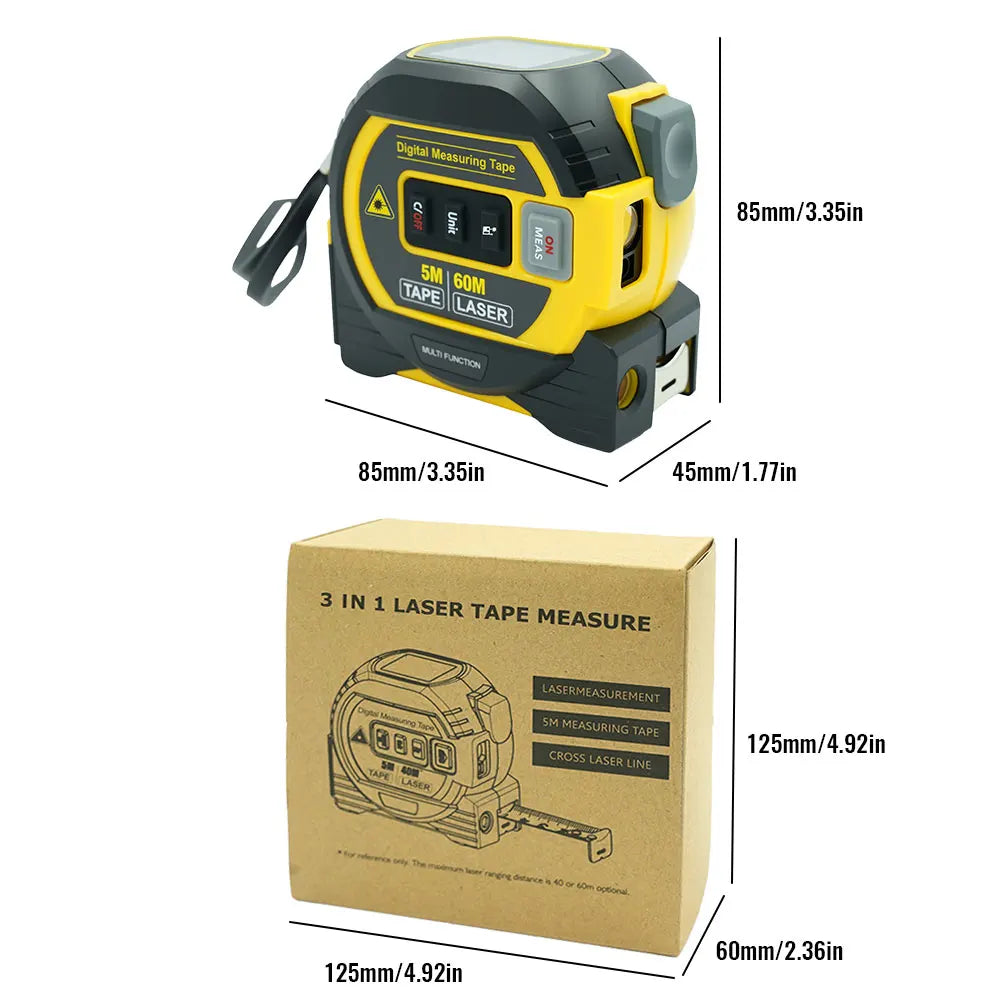 Laser Tape Measure 3 In 1 Digital Tape Measure High Precision Laser Rangefinder Steel Tape Measure High Elasticity