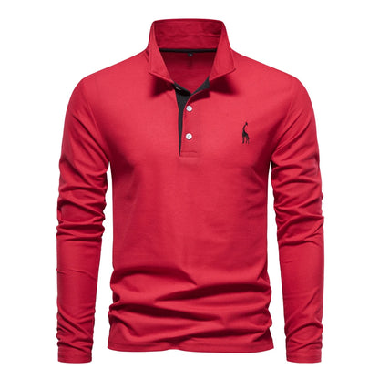Men’s Deer Embroidery Polo Shirt – Long Sleeve Casual Business Top