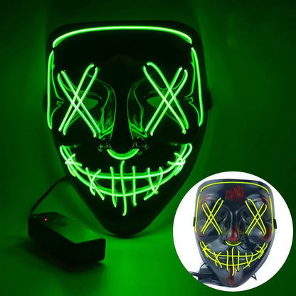 LED Halloween Mask Glow in The Dark Scary Terror Face Cover Bright Scream Light Up Costume for Men Carnival Party