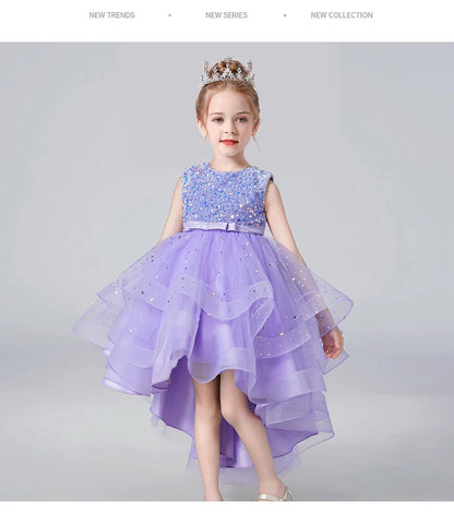 2023 Hot style Summer Sequin Lace Tuxedo Wedding Dress for girls 3-13 years old Sleeveless fluffy Mesh gauze Doveark brand