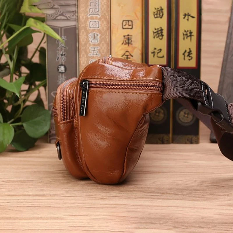 Men Waist Fanny Bags Sling Chest Bag Genuine Leather Casual Fashion Retro Cross body Male Real Cowhide Loop Hip Belt Bum Bag