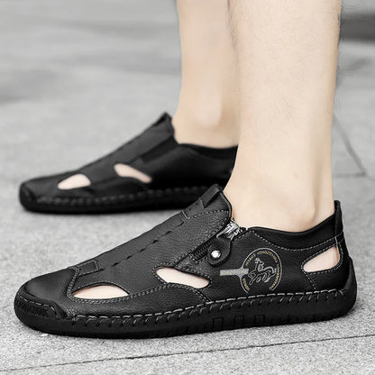 Men’s Leather Roman Sandals – Breathable Handmade Casual Summer Shoes for Outdoor & Beach