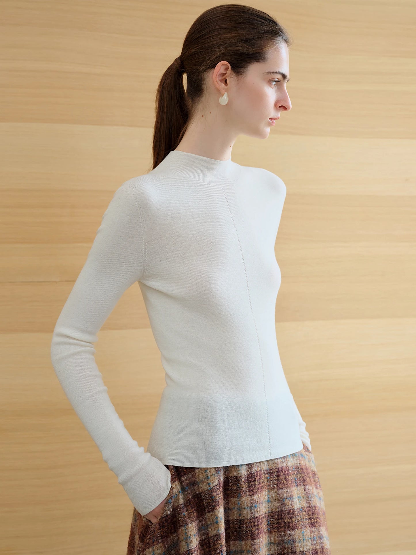 FSLE【Premium Series】German Biella Wool Autumn Super Fine Washable Seamless One-Piece Mock Neck Thermal Base Layer Shirt Women