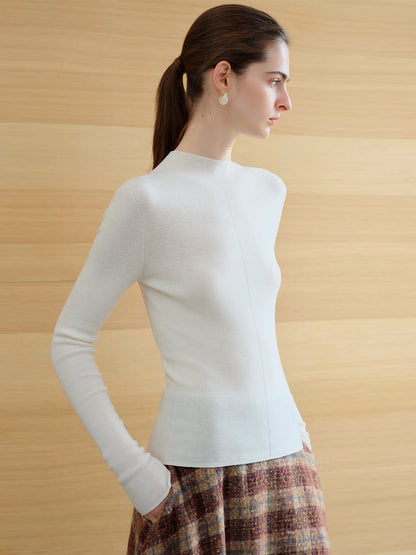 FSLE【Premium Series】German Biella Wool Autumn Super Fine Washable Seamless One-Piece Mock Neck Thermal Base Layer Shirt Women